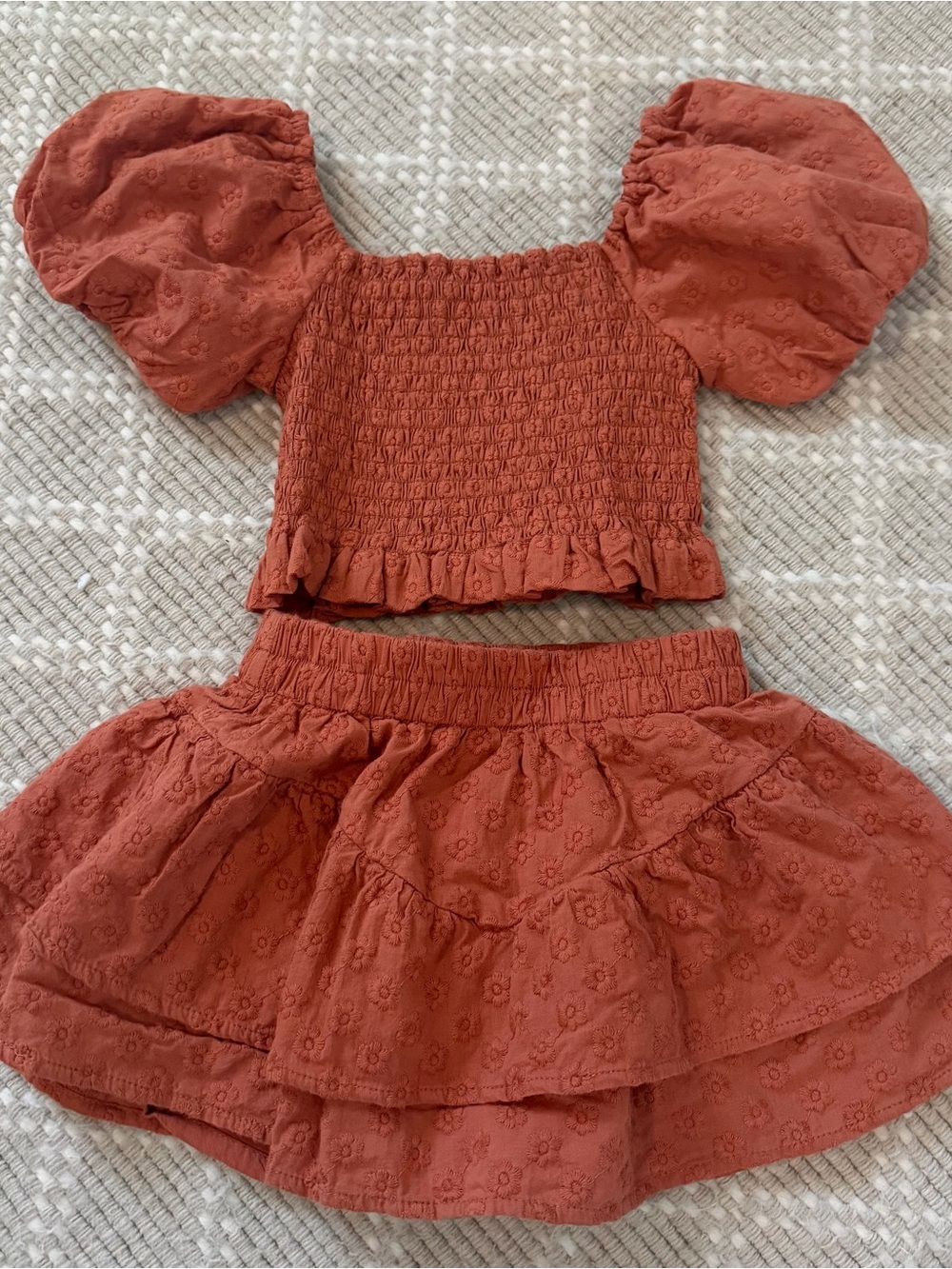 Rylee + Cru Trixie Top and Tiered Mini Skirt set in "Poppy"